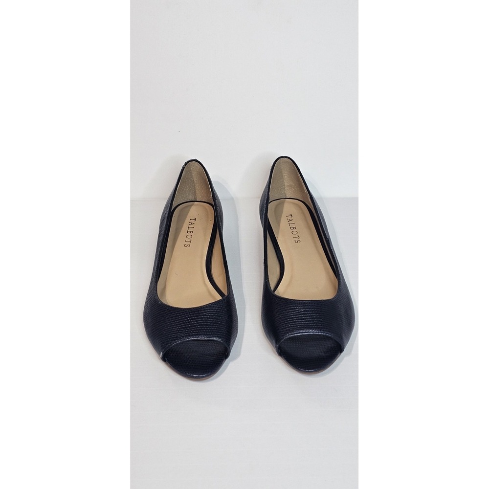Talbots Pebble Leather Wedge Peep Toe Slip On Shoe Women 9 Navy Blue‎ Brazil